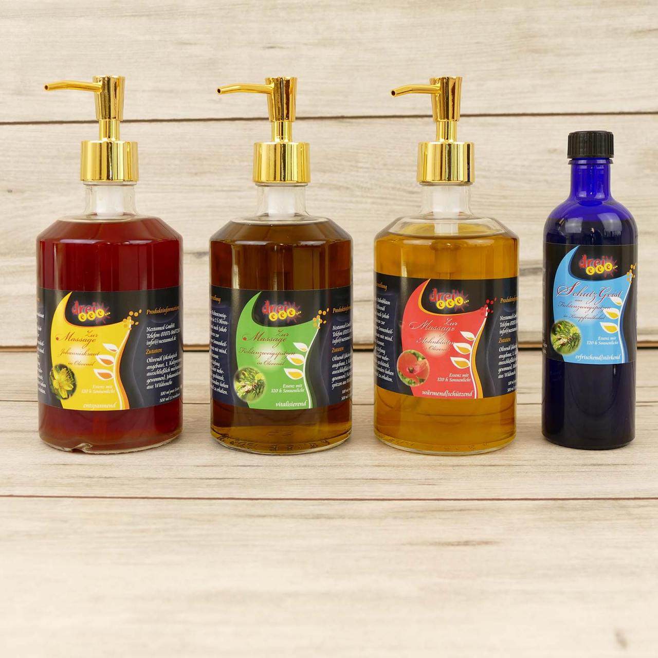 Set: Fichtenöl+Johanniskrautöl+Mohnblütenöl je 500ml + Fichtenzweigtinktur